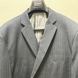 Full suit jacket and pants, gray with stripes, size 60 jacket and 56 waist